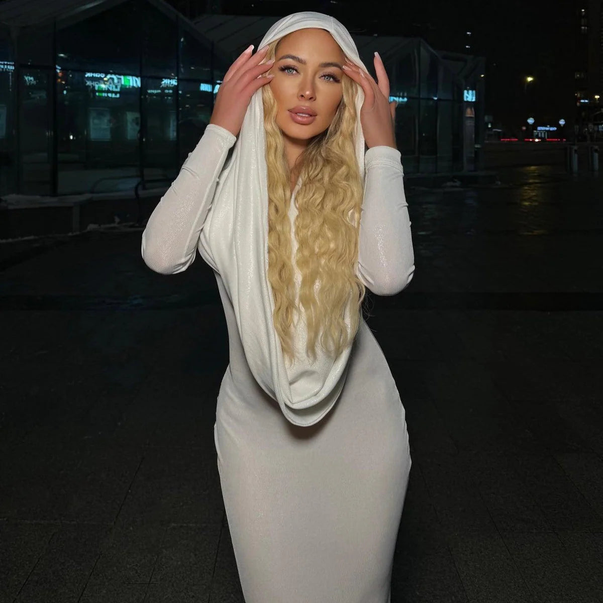 Océane Vêtements - Femme Pure Long sleeve Hooded Maxi Dress