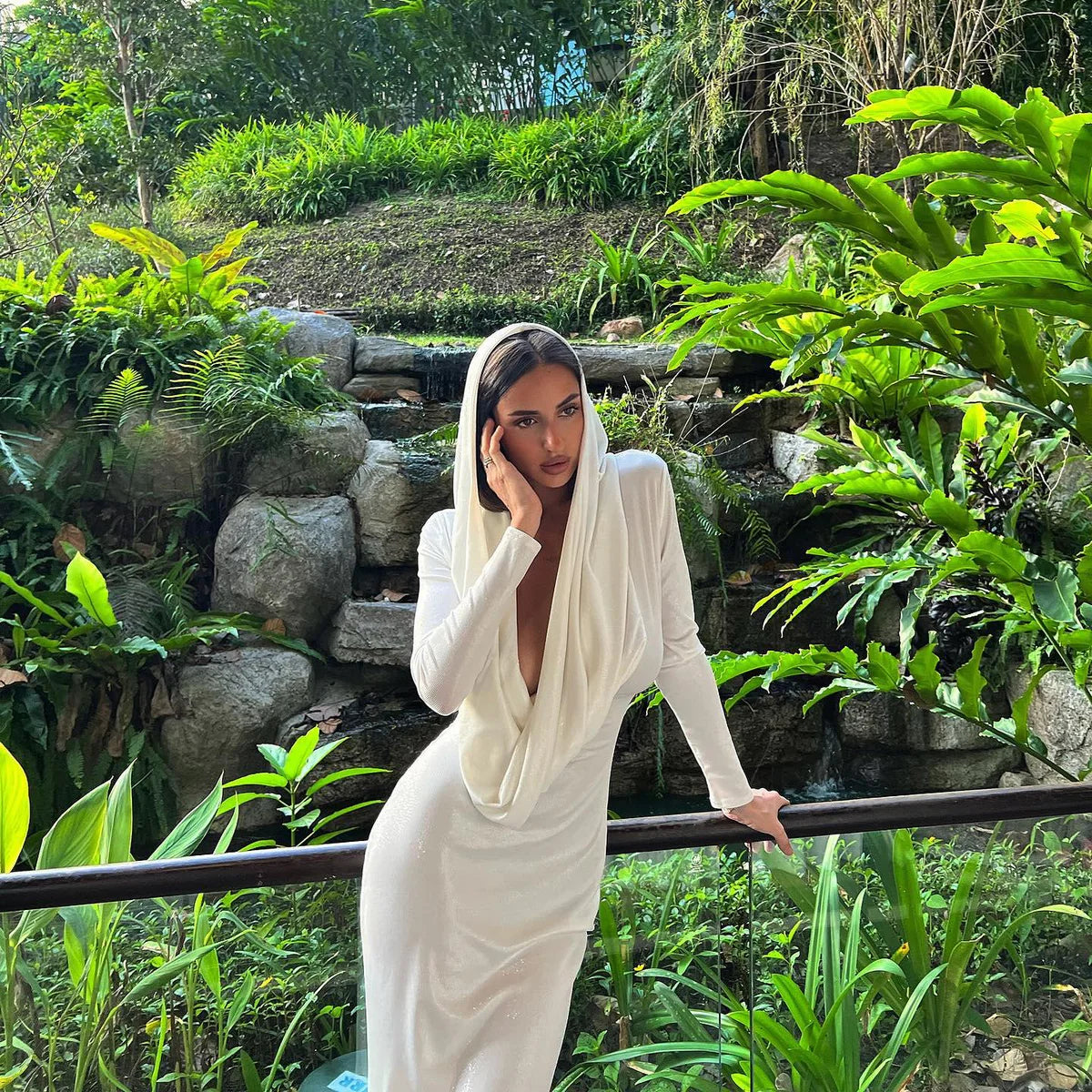 Océane Vêtements - Femme Pure Long sleeve Hooded Maxi Dress