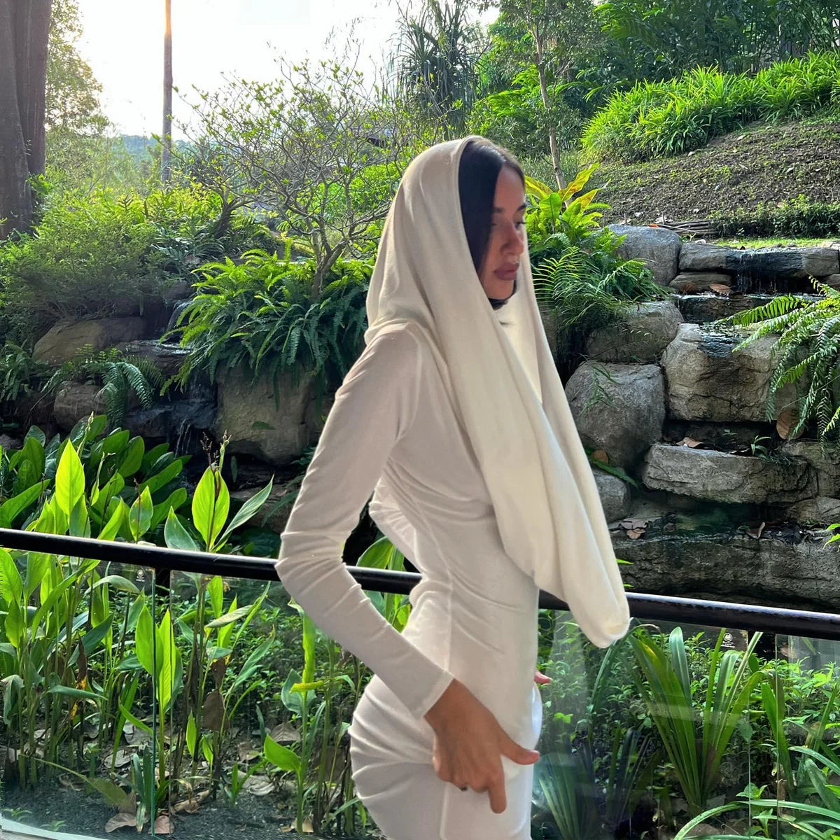 Océane Vêtements - Femme Pure Long sleeve Hooded Maxi Dress