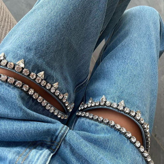 Océane Vêtements - Gorgeous You Embellished Cutout High-Rise Jeans