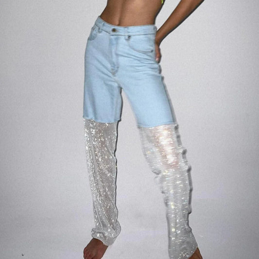 Océane Vêtements - Crystal Mesh Wide Leg Jeans