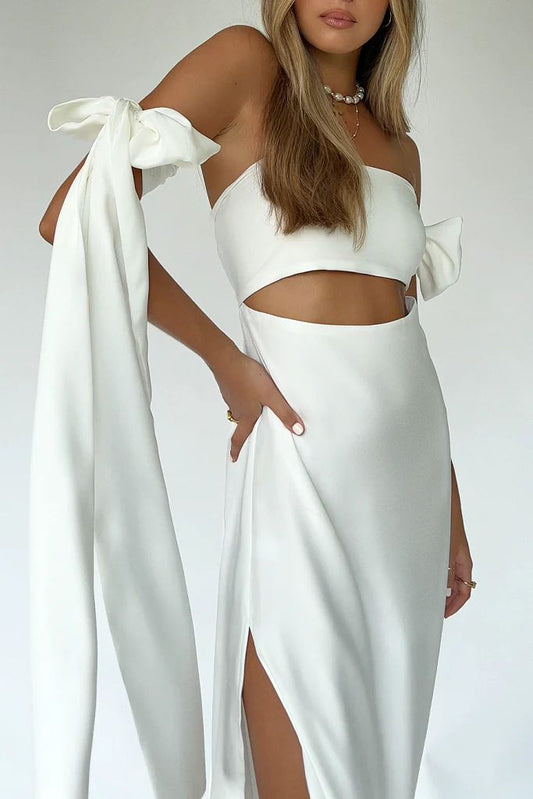 Océane Vêtements-  Mila Bows Gown Pearl Silk