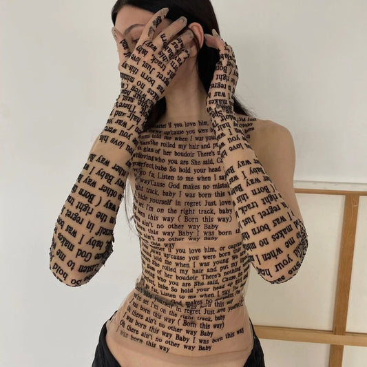 Océane Vêtements-Body Language Mesh Tattoo Top With Gloves