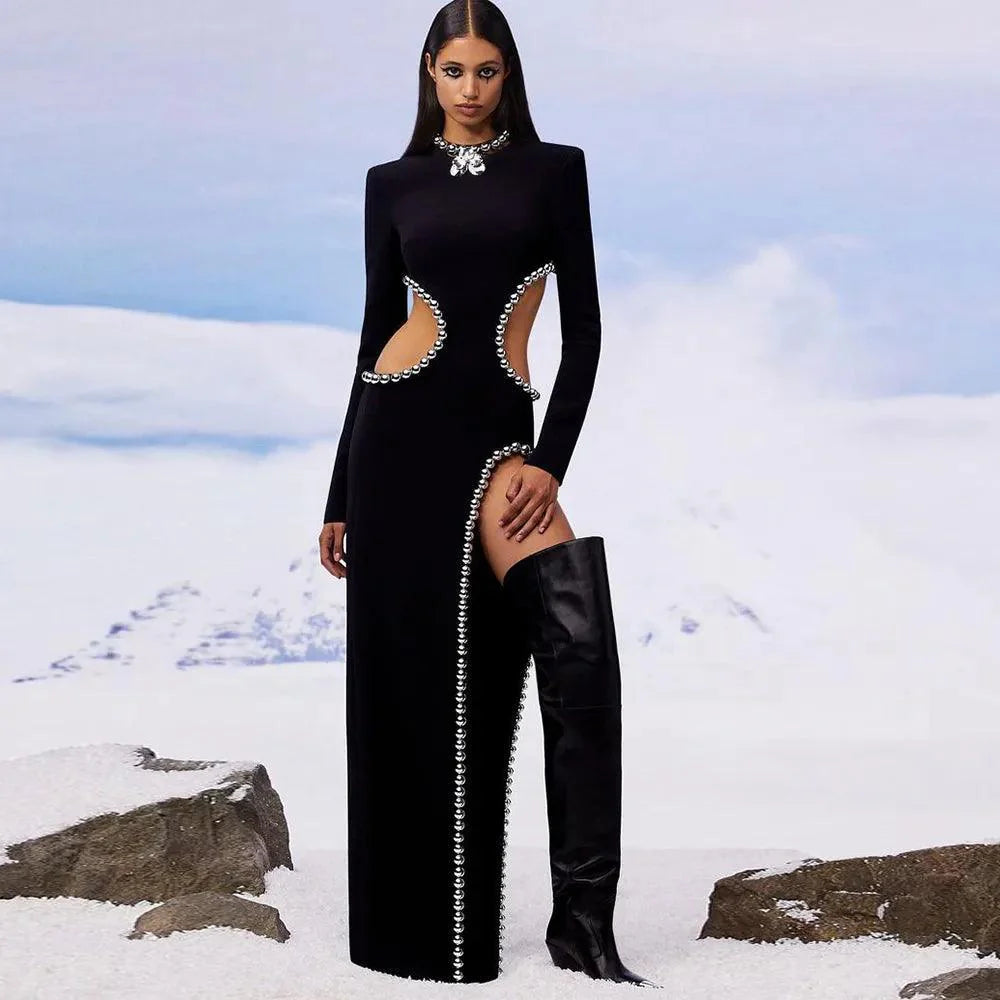Océane Vêtements - Royal Radiance O-Neck Cutout Maxi Dress